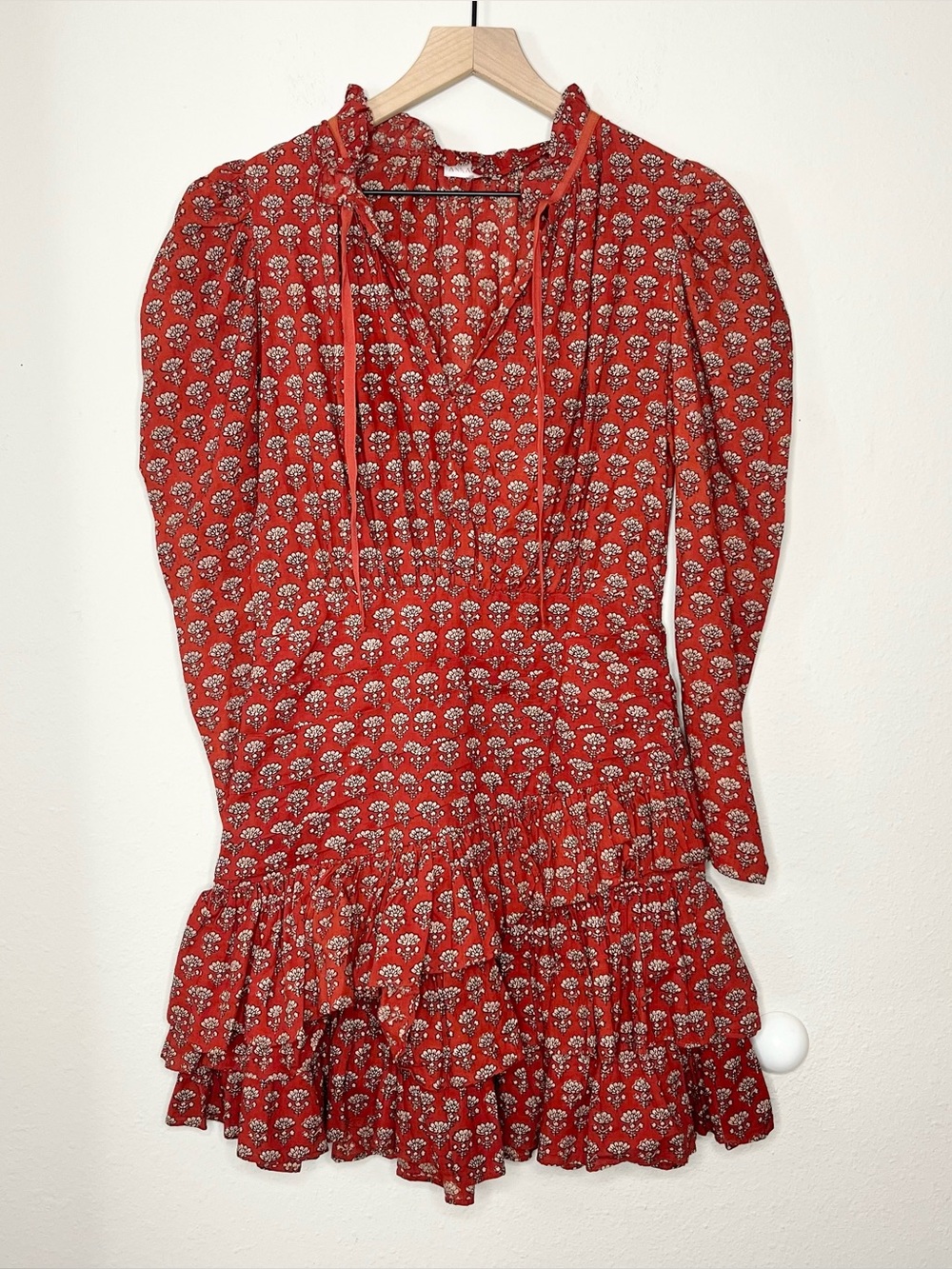 Anna Cate Women’s Isabella Boho Red Dress Long Sleeve Ruffe Skirt Ruffle Collar